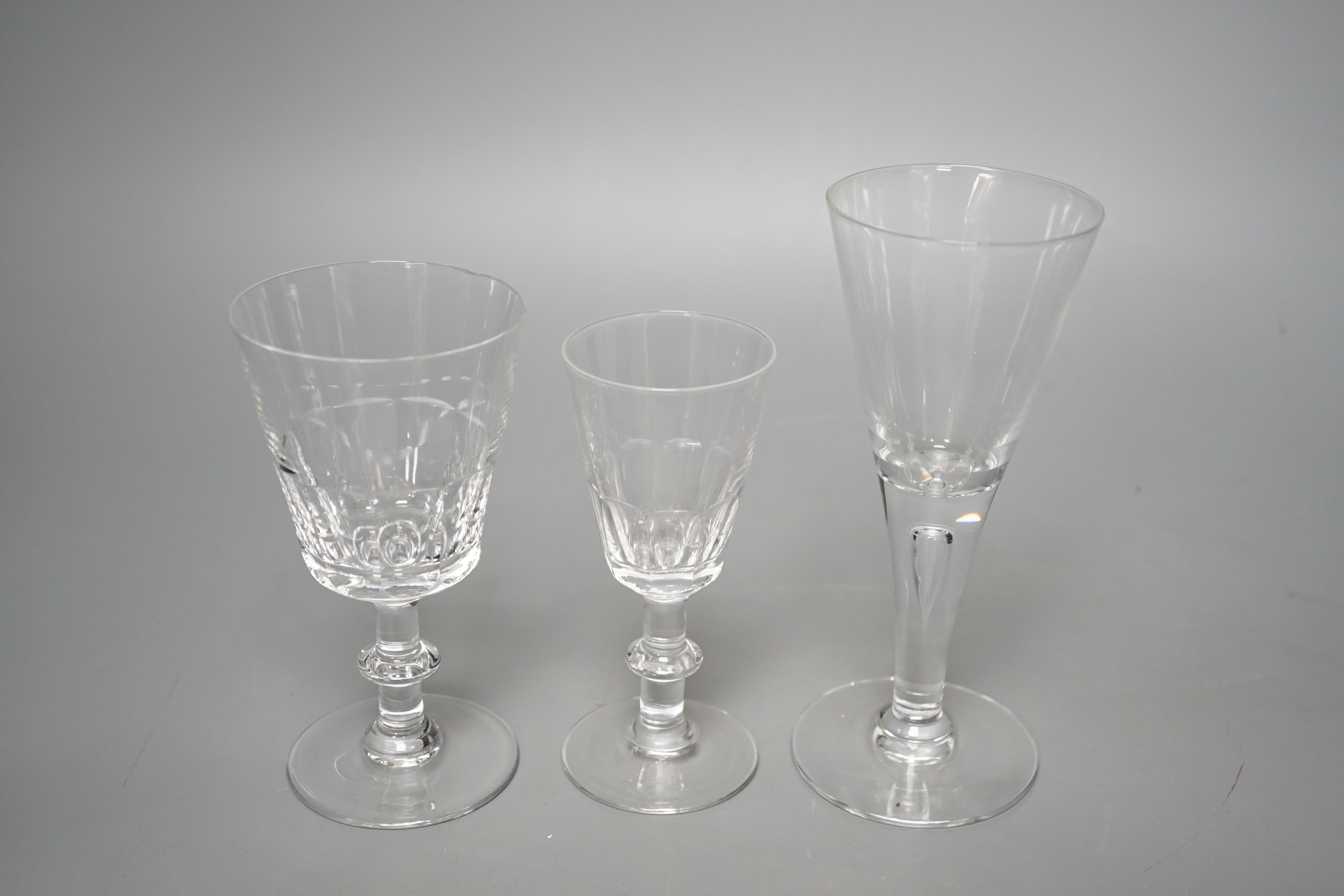 A set of nine cut drinking glasses, five similar glasses and three others